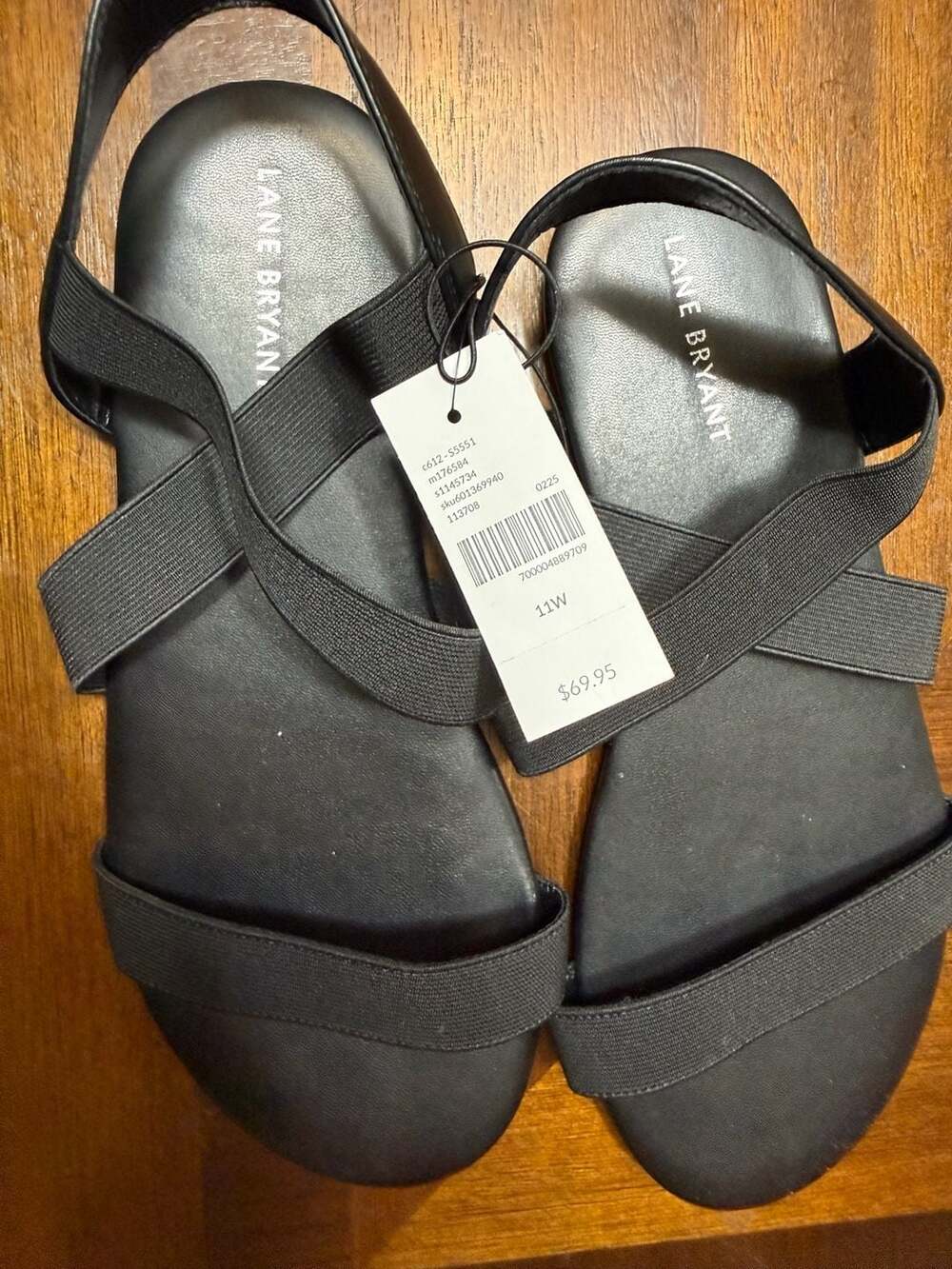 Lane Bryant Black Elastic Cross Strap Flat Sandals Size 11W